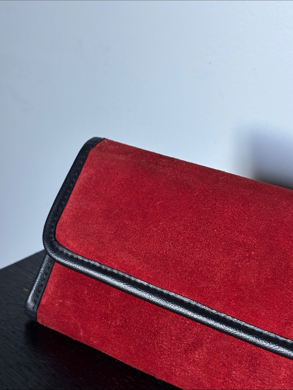 Vintage Rust Suede Clutch/Wallet with Black Trim